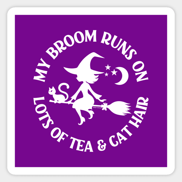 My Broom Runs on Lots of Tea and Cat Hair Cheeky Witch® Sticker by Cheeky Witch